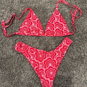 SHEIN Pink and Red Patterned Bikini